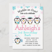 Penguin Girl Verjaardag Uitnodiging (Voorkant)