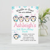 Penguin Girl Verjaardag Uitnodiging (Staand voorkant)