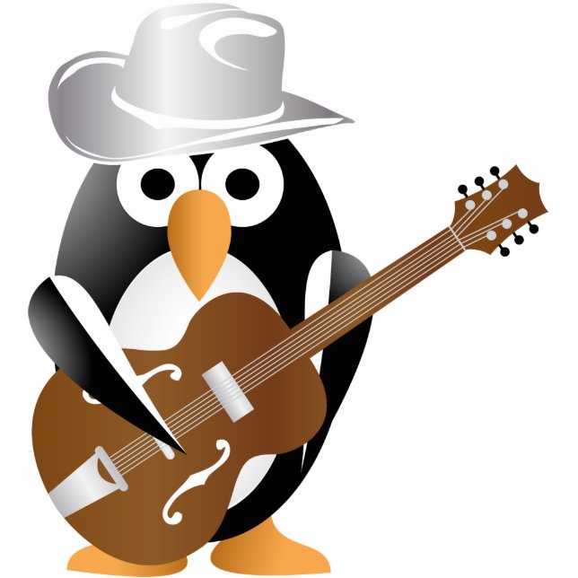 Penguin gitarist staand fotobeeldje  (Voorkant)