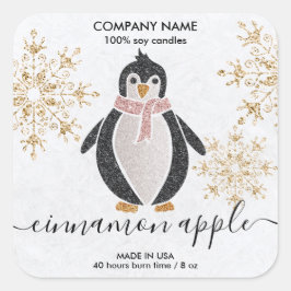 Penguin Glitter Kerstmis winter Square Stick Vierkante Sticker