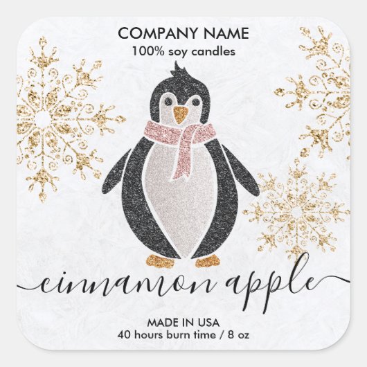 Penguin Glitter Kerstmis winter Square Stick Vierkante Sticker (Voorkant)