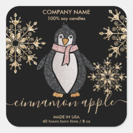 Penguin Glitter Kerstwinter Vierkante Sticker
