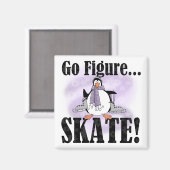 Penguin Go Figuur Schaats T-shirts en geschenken Magneet (Voorkant / Achterkant)