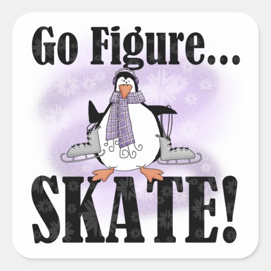 Penguin Go Figuur Schaats T-shirts en geschenken Vierkante Sticker (Voorkant)