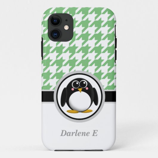 Penguin Green & White Houndstooth iPhone 5 Hoesje (Achterkant)
