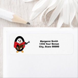 Penguin Guitar Musician Personalize Return Address Etiket