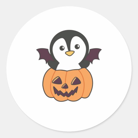 Penguin Halloween Pumpkin Bat Costume Ronde Sticker (Voorkant)