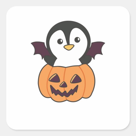 Penguin Halloween Pumpkin Bat Costume Vierkante Sticker (Voorkant)