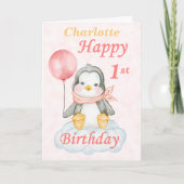 Penguin Happy 1st Birthday Kaart (Voorkant)