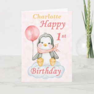 Penguin Happy 1st Birthday Kaart