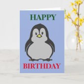 Penguin Happy Birthday Groeten Kaart (Gele Bloem)