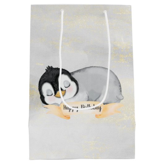 Penguin Happy Birthday Medium Cadeauzakje (Achterkant)