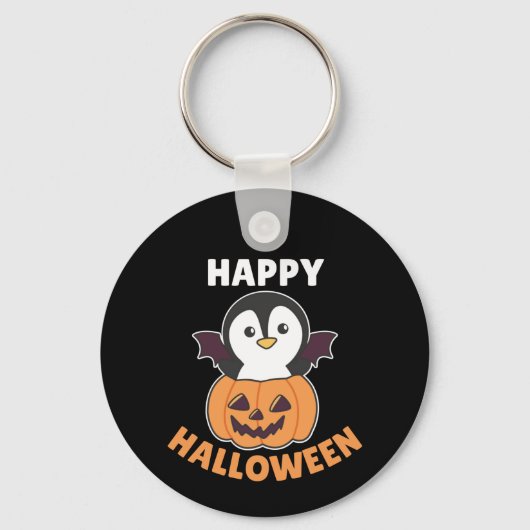 Penguin Happy Halloween Pumpkin Bat Costume Sleutelhanger (Voorkant)