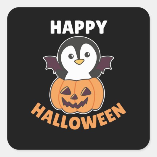 Penguin Happy Halloween Pumpkin Bat Costume Vierkante Sticker (Voorkant)