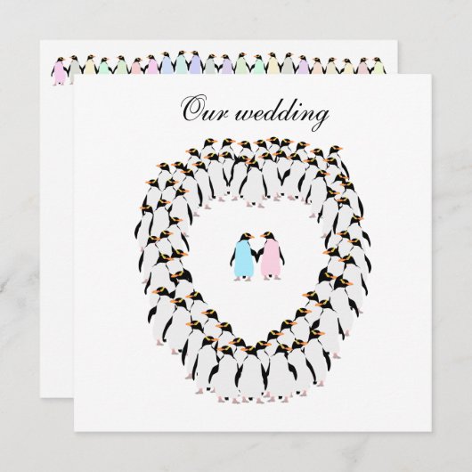 Penguin hart bruiloft uitnodiging (Voorkant / Achterkant)