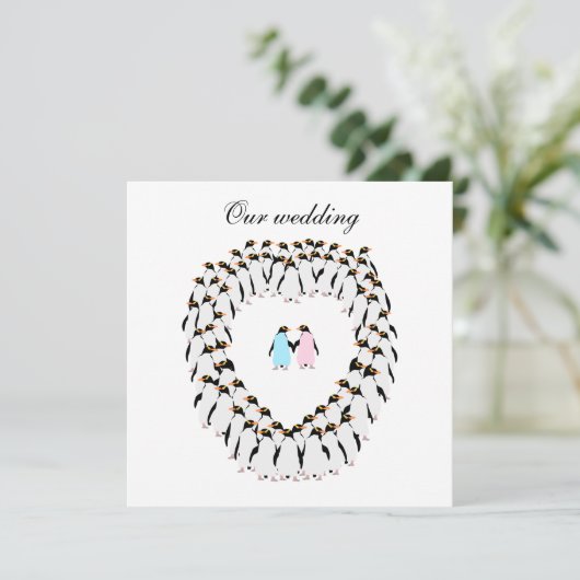 Penguin hart bruiloft uitnodiging (Staand voorkant)