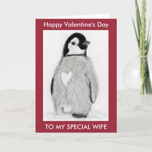 PENGUIN HART VALENTIJNSDAG VROUW ETC PERSONALISERE FEESTDAGEN KAART (Voorkant)