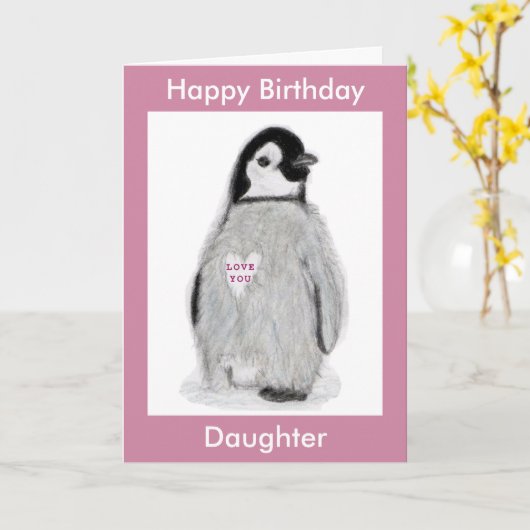 Penguin Hart verjaardagskaart dochter moeder etc. Kaart (Gele Bloem)