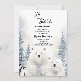 Penguin He or She Evergreen Winter Gender Reveal  Kaart