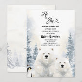 Penguin He or She Evergreen Winter Gender Reveal  Kaart (Voorkant / Achterkant)