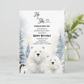 Penguin He or She Evergreen Winter Gender Reveal  Kaart