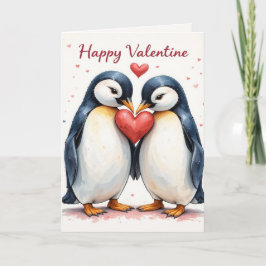 Penguin Heart Valentine Cute Couple Romantic  Feestdagen Kaart