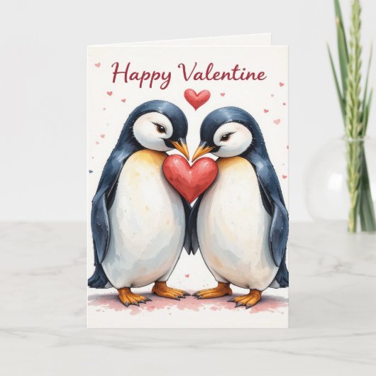 Penguin Heart Valentine Cute Couple Romantic Feestdagen Kaart (Voorkant)