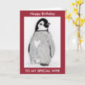 PENGUIN HEART VERJAARDAG VOOR IEDEREEN! PERSONALIS KAART (Gele Bloem)