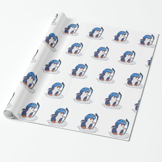 Penguin hockey | achtergrondkleur kiezen cadeaupapier (Uitgerold)