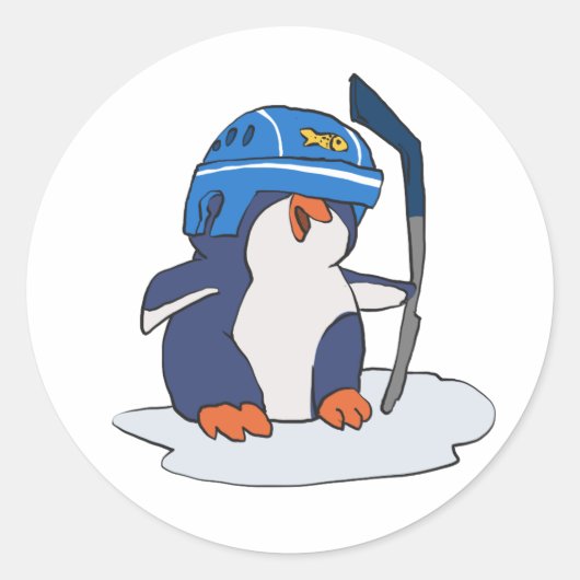 Penguin hockey | achtergrondkleur kiezen ronde sticker (Voorkant)