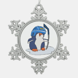 Penguin hockey   achtergrondkleur kiezen tin sneeuwvlok ornament
