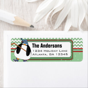 Penguin Hockey Stick Christmas Retouradres Etiket