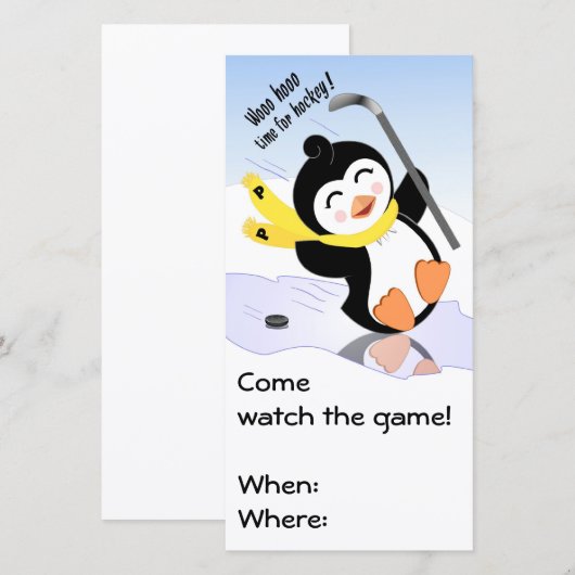 Penguin Hockey Uitnodiging (Voorkant / Achterkant)