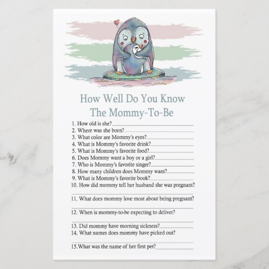 Penguin hoe goed je het baby shower game weet (Voorkant)