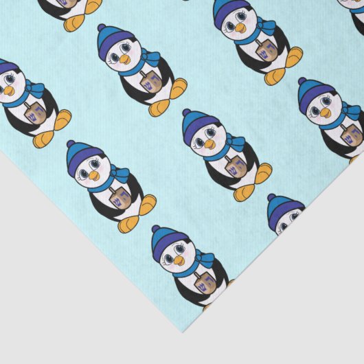 Penguin Holding a Dreidel in Hanukkah Tissuepapier (Detail)