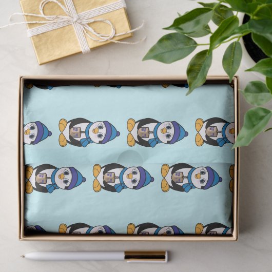 Penguin Holding a Dreidel in Hanukkah Tissuepapier (Geschenk)
