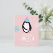 Penguin Holding Snowflakes Winter Birthday Kaart (Staand voorkant)