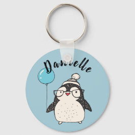 Penguin Holding voor een ballon Gepersonaliseerd B Sleutelhanger