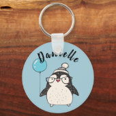 Penguin Holding voor een ballon Gepersonaliseerd B Sleutelhanger (Voorkant)