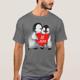 Penguin Hug Heart De knop Teksthart aanpassen T-shirt