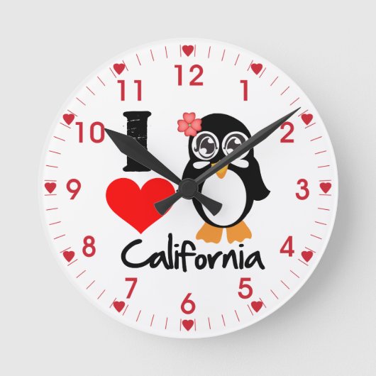 Penguin I Love California Ronde Klok (Voorkant)