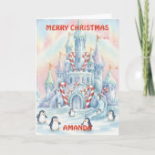 Penguin Ice Castle Kids Christmas Card Feestdagen Kaart (Voorkant)