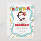 Penguin Ice Schaats Winterverjaardagsfeestje Kaart (Voorkant)