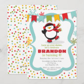 Penguin Ice Schaats Winterverjaardagsfeestje Kaart (Voorkant / Achterkant)