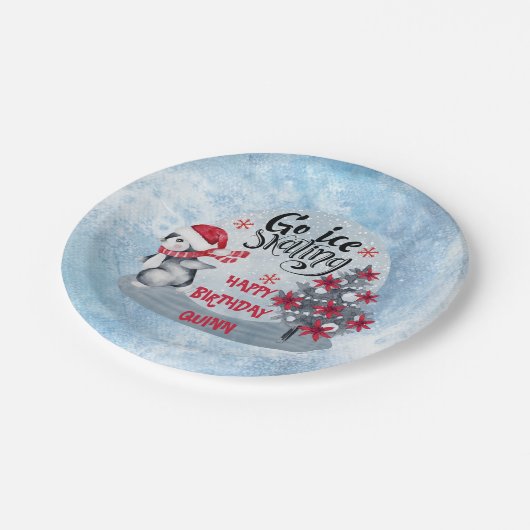 Penguin Ice Skating Holiday Birthday Party Papieren Bordje (Gekanteld)