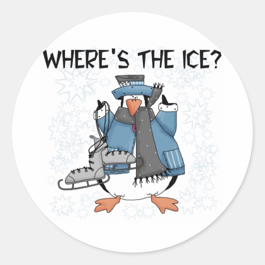 Penguin Ice Skating Ronde Sticker (Voorkant)