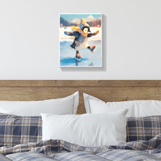 Penguin Ice Skating Winter Nursery Wall Art Canvas (Insitu (Slaapkamer))