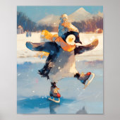 Penguin Ice Skating Winter Nursery Wall Art Poster (Voorkant)