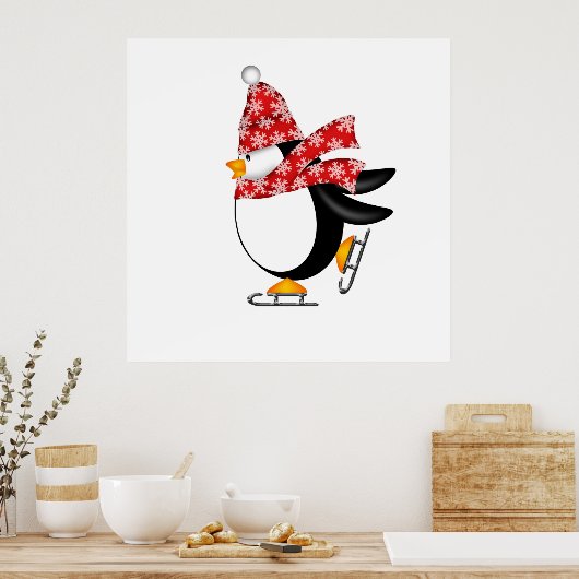 Penguin Ice Skating with Pet and Scarf Bag Poster (Keuken)