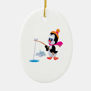 Penguin Ice Vissen 2 Keramisch Ornament